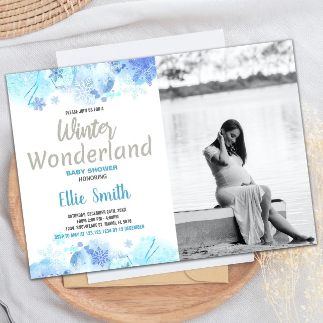 Convites Winter Baby Shower Invoca Prata com foto (Winter Baby Shower Invitations Silver with photo)