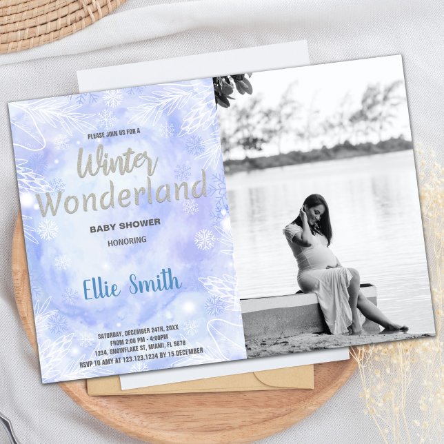 Convites Winter Baby Shower Invoca Prata com foto (Winter Baby Shower Invitations Silver with photo)