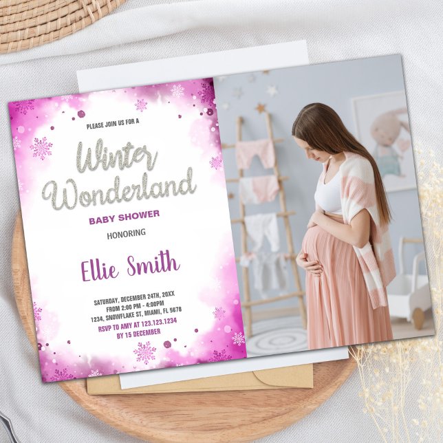 Convites Winter Baby Shower Invtions Pink Cloud Photo (Winter Baby Shower Invitations Pink Cloud Photo)