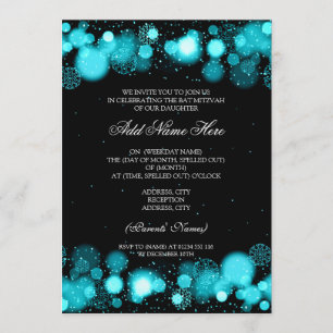 Convites Winter Bat Mitzvah Turquoise Snowflakes Lights