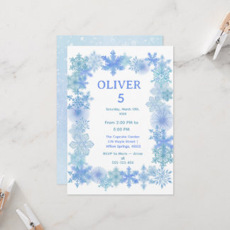 Convites Winter Birthday Invitation, Minimalist Snowflake 