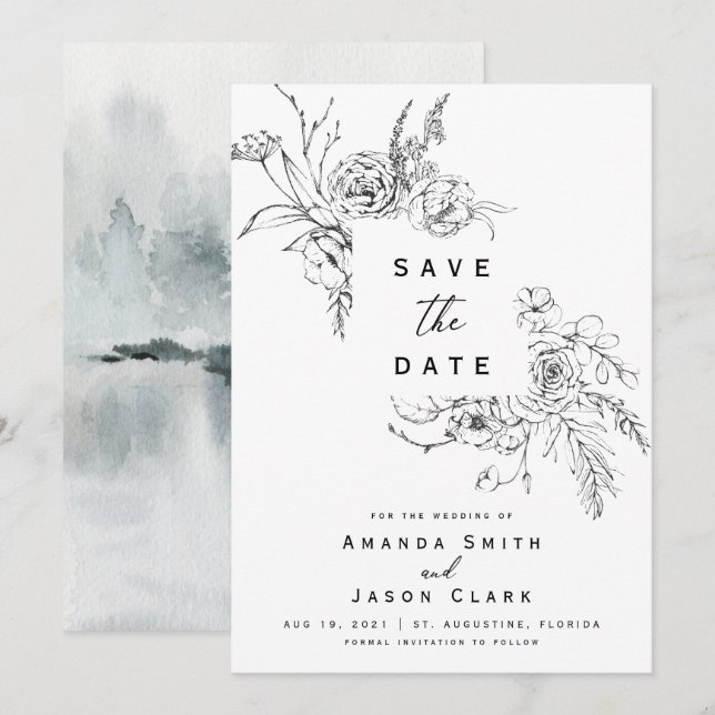 Convites Winter Black and White Save The Date Weding (Casam (Frente/Verso)