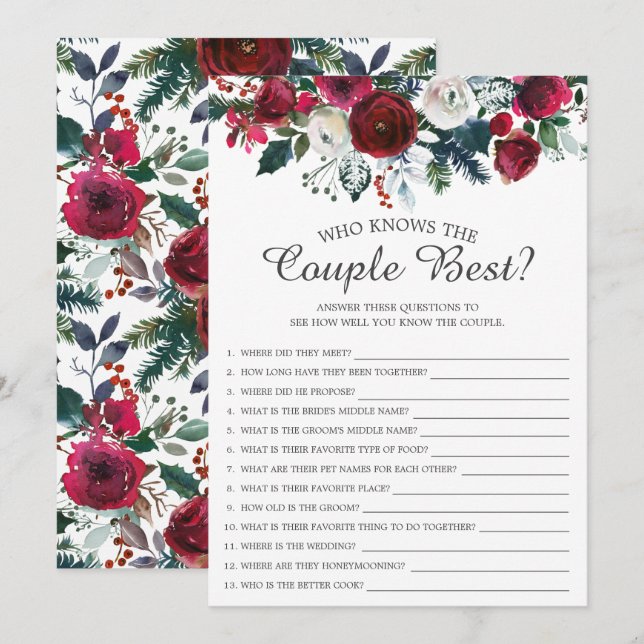 Convites Winter Bloom Que Conhece O Melhor Jogo De Casal (Frente/Verso)