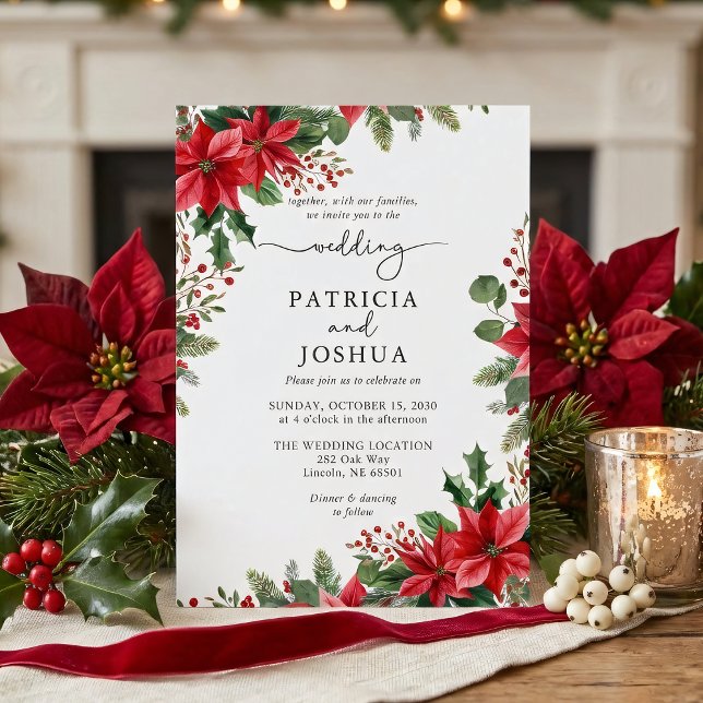 Convites Winter Botanical Christmas Wedding Invitation (Criador carregado)