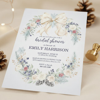 Convites Winter Bridal Shower Invitation Cream Bow Floral