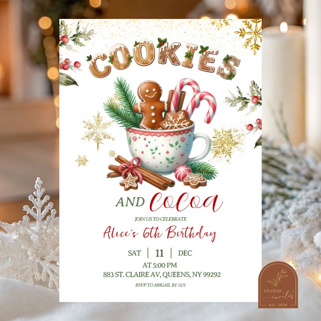 Convites Winter Christmas Cookies and Cocoa Birthday  (Criador carregado)