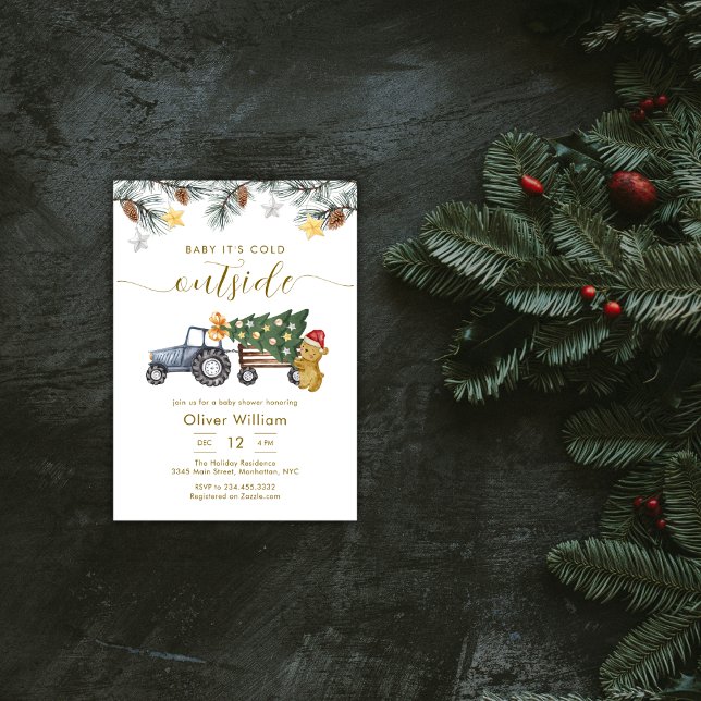 Convites Winter Christmas Tree Tractor Bear Baby Shower (Winter Christmas Tree Tractor Bear Baby Shower Invitation)