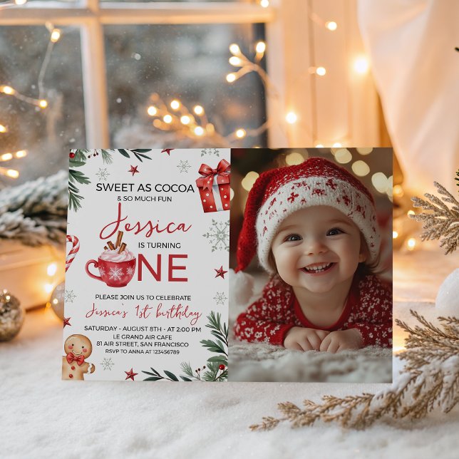 Convites Winter Cocoa First Birthday Invite Photo (Criador carregado)