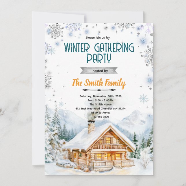 Convites Winter cozy cabin party invitation (Frente)