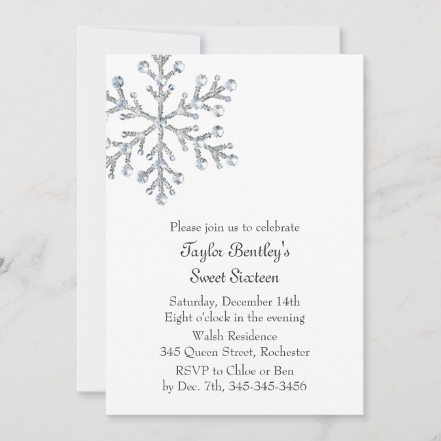 Convites Winter Crystal Sweet 16th Birthday Invite (Frente)