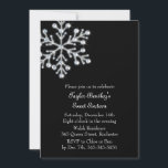 Convites Winter Crystal Sweet 16th Birthday Invite black<br><div class="desc">Um floco de neve grande e deslocado destaca este doce Convite de 16 de aniversário de um novo jeito chic. Pode ser facilmente adaptado para qualquer idade; avise-nos se precisar de ajuda em prettyfancyinvites@gmail.com. Ele é mostrado no papel básico, mas recomendo que o cinzeiro do papel de gelo metálico traga...</div>