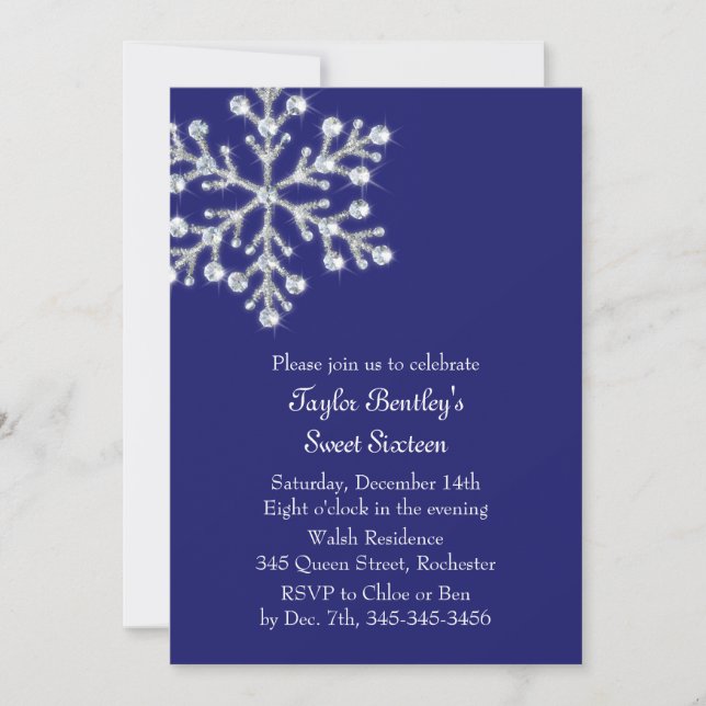 Convites Winter Crystal Sweet 16th Birthday Invite indigo (Frente)