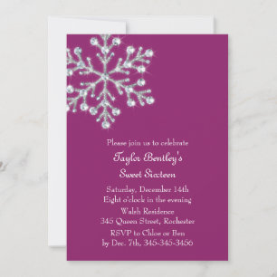 Convites Winter Crystal Sweet 16th Birthday Invite magenta