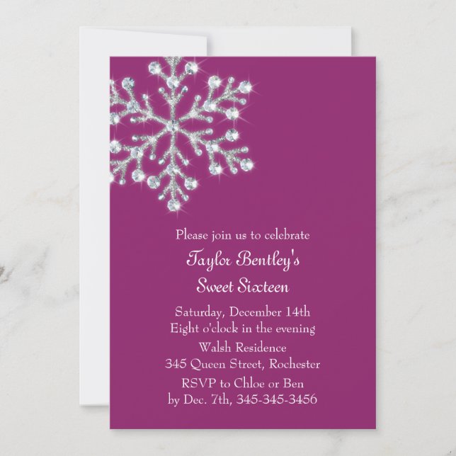 Convites Winter Crystal Sweet 16th Birthday Invite magenta (Frente)