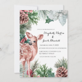 Convites Winter Deer, Pinecones e Holly Wedding