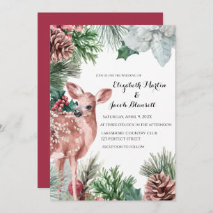 Convites Winter Deer, Pinecones e Holly Wedding