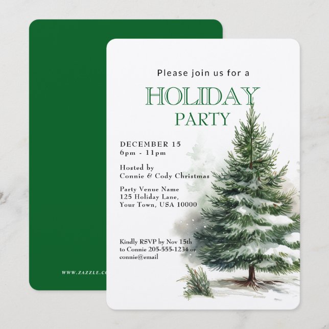 Convites Winter Everygreen Tree HOLIDAY PARTY (Frente/Verso)