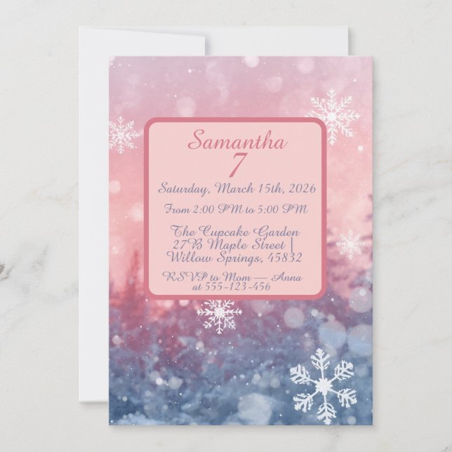 Convites Winter Fairy Tale Invitation, Romantic Snowflake  (Frente)