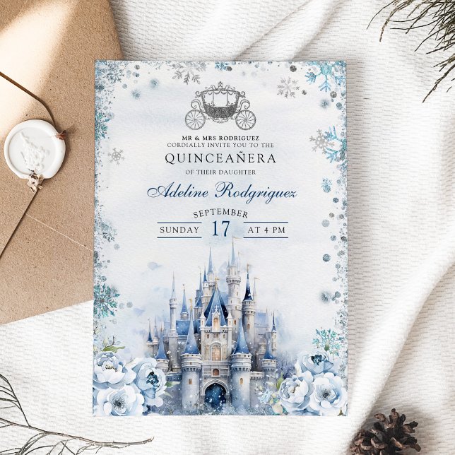 Convites Winter Fairytalle Castle Carruagem Quince Birthday (Criador carregado)