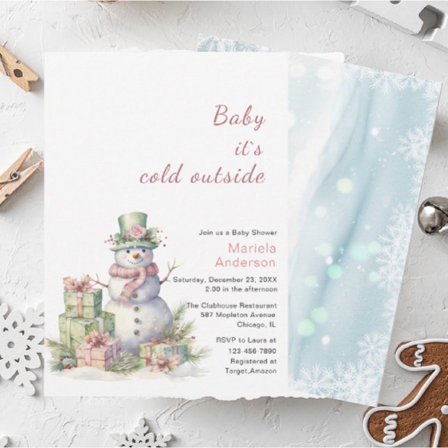 Convites Winter Feliz Natal Snowman Watercolor Baby Sho (Criador carregado)