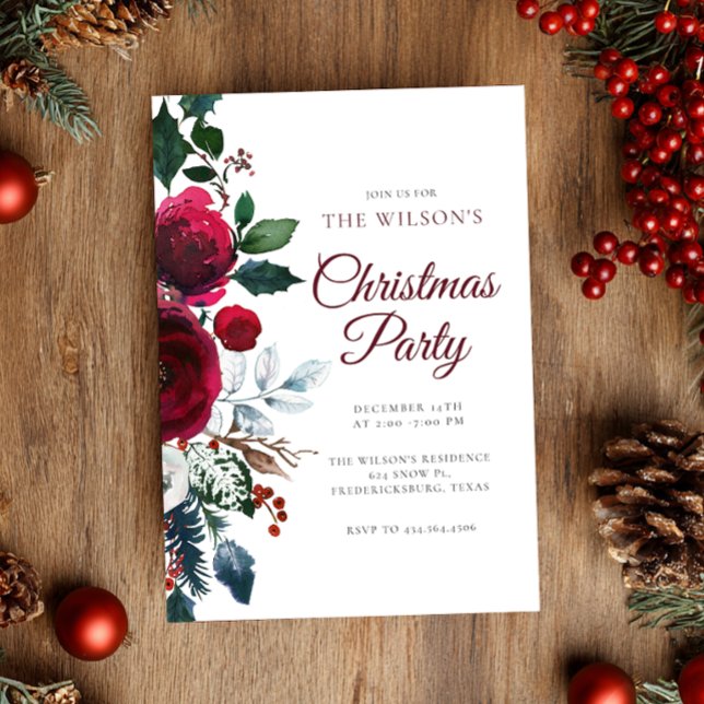 Convites Winter Festive Floral Christmas Invitation (Criador carregado)