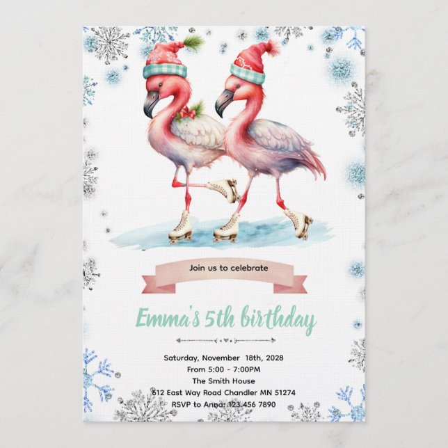 Convites Winter Flamingo Ice Skating invitation (Frente)