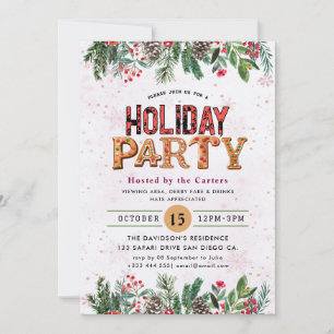 Convites Winter Floral Berries Holiday Party