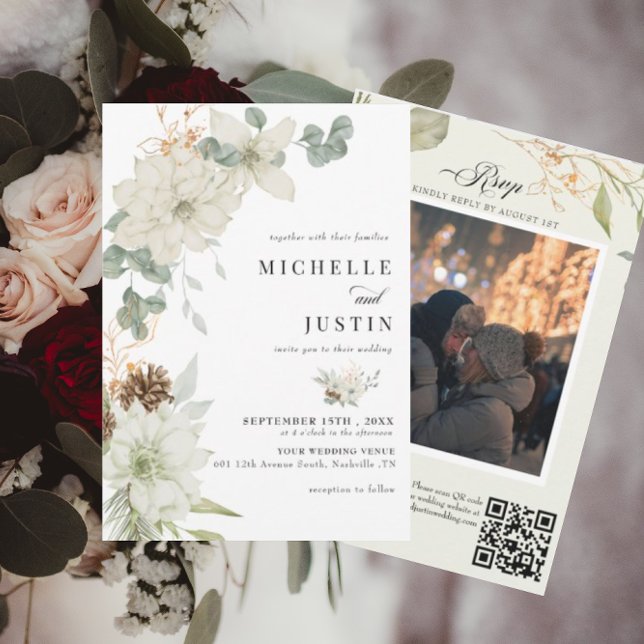 Convites Winter Floral | Casamento Rustic Photo (Criador carregado)