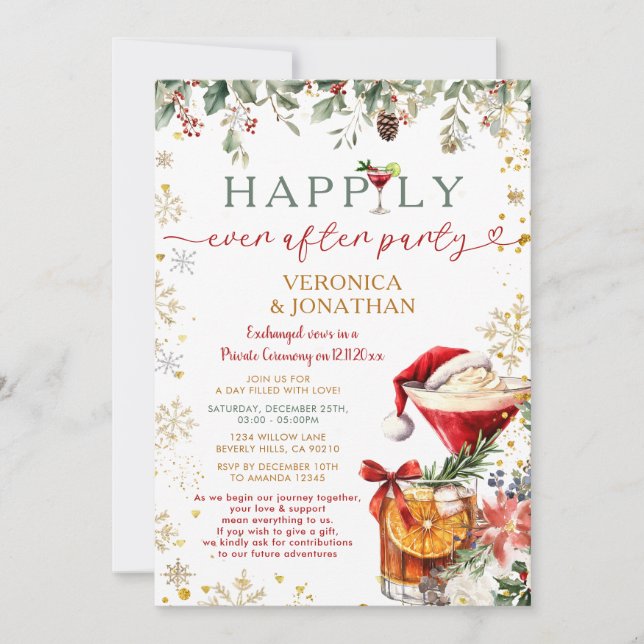 Convites Winter Floral Christmas Happily Ever After Party (Frente)