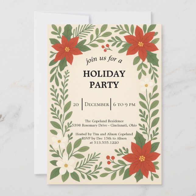 Convites winter floral christmas party (Frente)