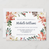 Winter Floral Frame Berries deixa aniversário adul