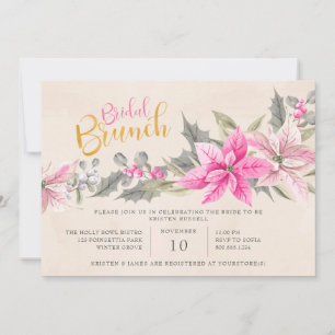 Convites Winter Floral Poinsettia Watercolor Bridal Brunch