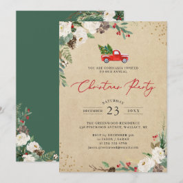 Convites Winter Floral Vintage Truck Festa de Natal