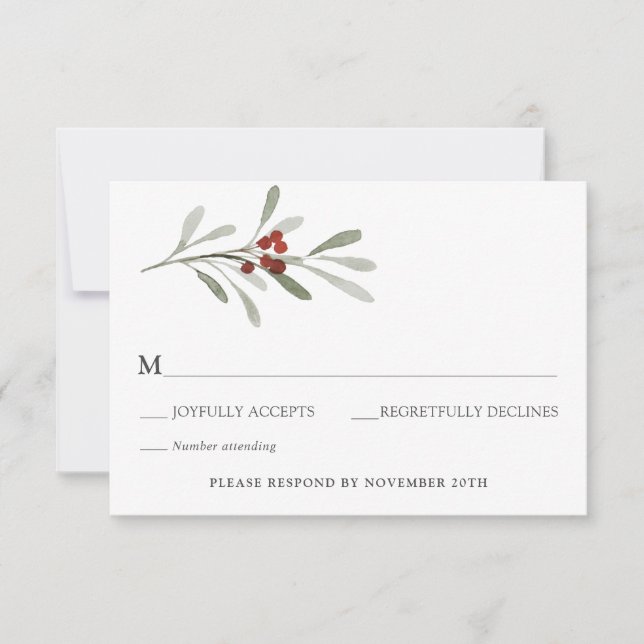 Convites Winter Florals and Evergreen Wedding RSVP (Frente)