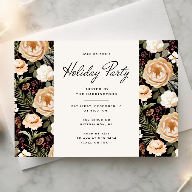 Convites Winter Florals Elegant Holiday Party Invitation (Criador carregado)