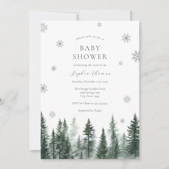 Convites Winter Forest Baby Shower Invitation (Frente)