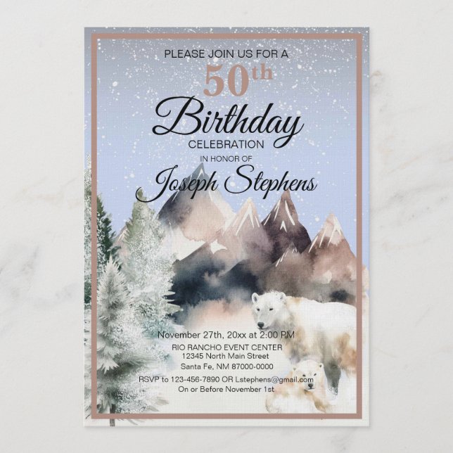 Convites Winter Forest Watercolor Birthday Invitation (Frente)