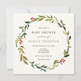 Convites Winter Greenery e Holly Chá de fraldas Invitation