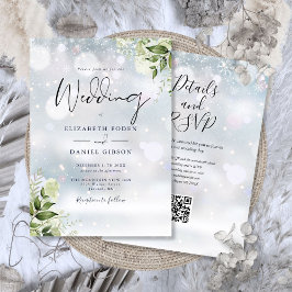 Convites Winter Greenery Floral Código QR Casamento
