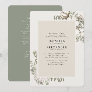 Convites Winter Greenery Floral Green RSVP Código QR Casame