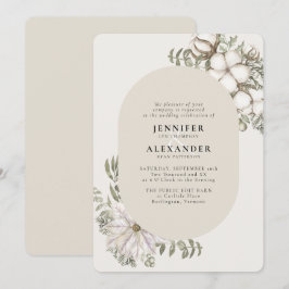 Convites Winter Greenery Floral Oval Cream Ivory Weding