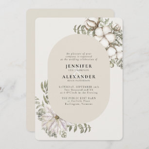 Convites Winter Greenery Floral Oval Cream Ivory Weding