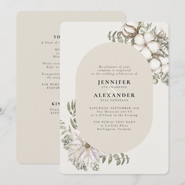 Convites Winter Greenery Floral Oval RSVP Código QR Casamen (Frente/Verso)