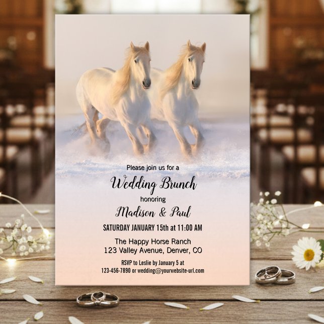 Convites Winter Horses Wedding Brunch (Winter wedding brunch invitation featuring two horses running in the snow.)