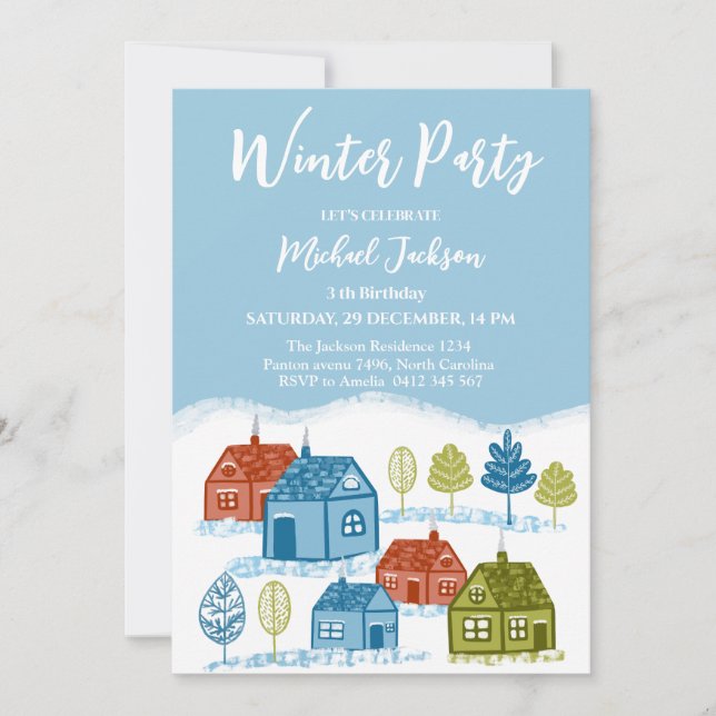 Convites Winter houses Birthday Party Baby (Frente)