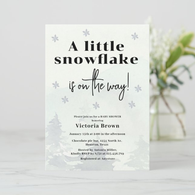 Convites Winter Little Snowflake Baby Shower Invitation (Em pé/Frente)