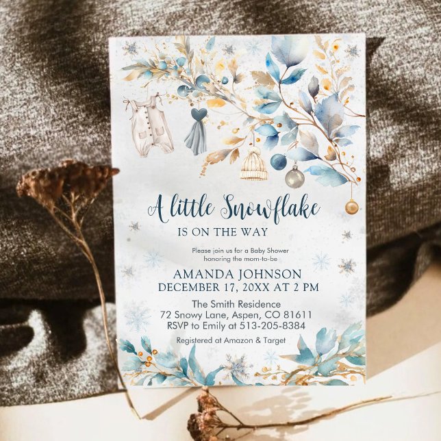 Convites Winter Little Snowflake Clothesline Baby Shower  (Criador carregado)