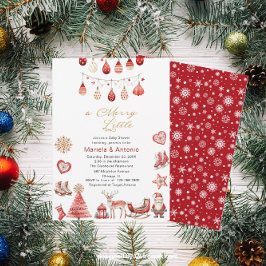 Convites Winter Merry Christmas Watercolor Chá de fraldas