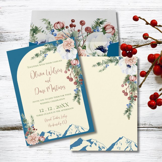 Convites Winter Mountain Flowers Wedding Invitation (Criador carregado)