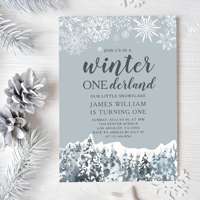 Convites Winter Onderland Snowflakes Primeiro Aniversário (Criador carregado)